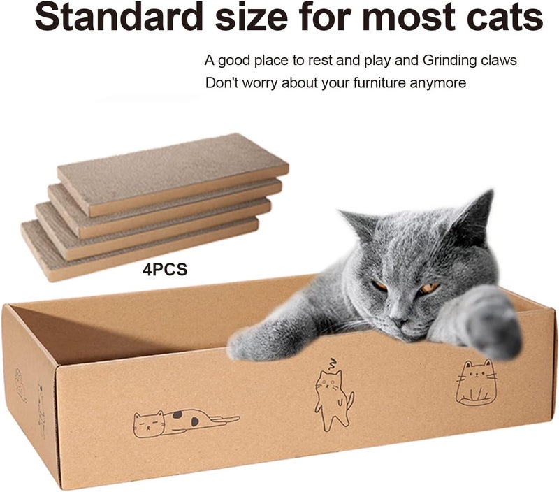 Mankaide 4 Packs in 1 Cat Scratch Pad with Box, Cat Scratcher Cardboard,Reversible,Durable Recyclable Cardboard, Suitable for Cats to Rest, Grind Claws and Play with Scratch Box - Image 4